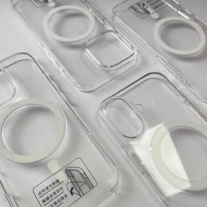 Original Transparent MagSafe Phone Case for iPhone 17 16pro max 15 16 Pro 13 14 Magnetic Wireless Charging Clear Hard PC Cover.