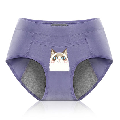 Cotton Menstrual Panties Leak Proof Breathable Cartoon cat Panties Woman Women Girls Physiological Pants Women's Intimates M-XL