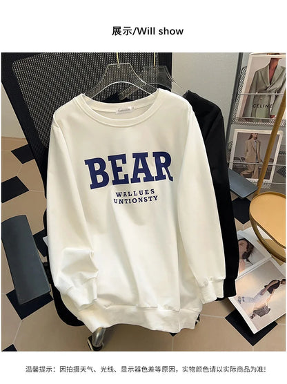 175kg plus size Damen büste Frühling Herbst loses Sweatshirt bedrucktes Buchstaben oberteil schwarz weiß 6xl 7xl 8xl 9xl 10xl 11xl.