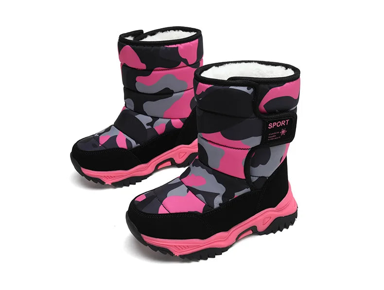 2025 Winter Children Shoes Plush Waterproof Fabric Non-Slip Girl Shoes Rubber Sole Snow Boots Fashion Warm Outdoor Boots