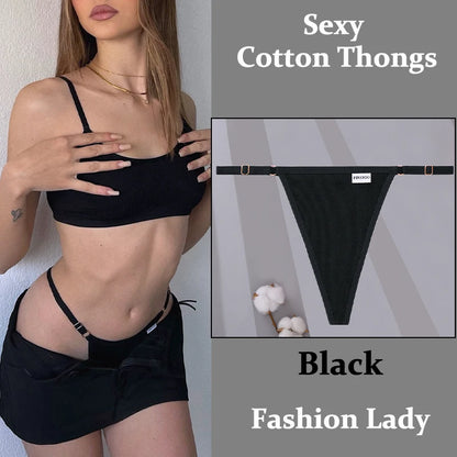 Fashion Sexy Women Cotton Panties  Adjustable Waist Belt Solid Color Thongs Low RiseG-String Lady Breathable Soft Lingerie S-XL.