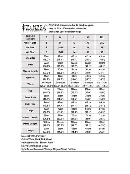 ZANZEA Elegant 2 Pieces Pant Sets Long Sleeve Belted Lightweight Blazer & Wide Leg Pant 2pcs Suits Office Lady Commuting Sets.