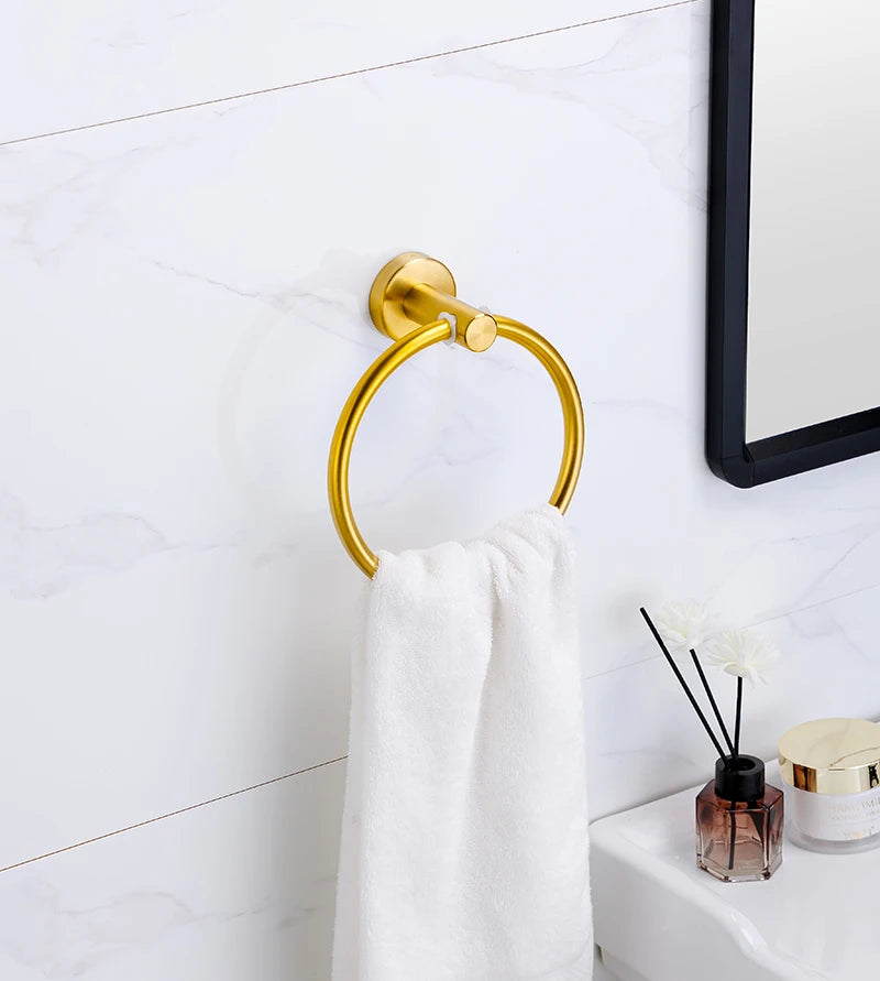 Badezimmer-Hardware-Set aus gebürstetem Gold, Handtuchhalter aus Edelstahl 304, Handtuchring, Toilettenpapierhalter, Kleiderhaken, Badezimmer-Zubehör
