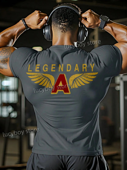 2025 LEGENDARY print Mens Gym Muscle power Training T Shirt Sports Jogging Short Sleeve TeesRunning  Men Oversized Clothing Tops.