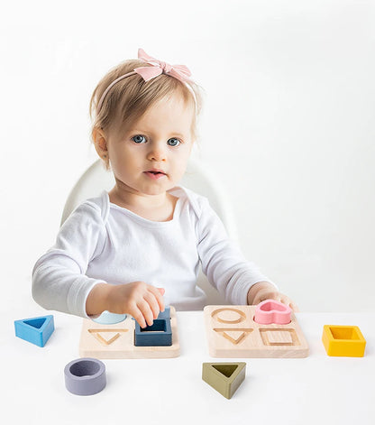 Montessori Baby Puzzles Silicone Toys Geometric Shape Jigsaw Board Matching Games Educational Learning Toys Food Grade Silicone.
