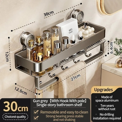 Kein Bohren, Saugnapf, selbstklebendes Badezimmerregal, Badezimmerregal, Toilette, Aluminium-Hängeregal, Badezimmer-Organizer, zum Aufhängen an der Wand