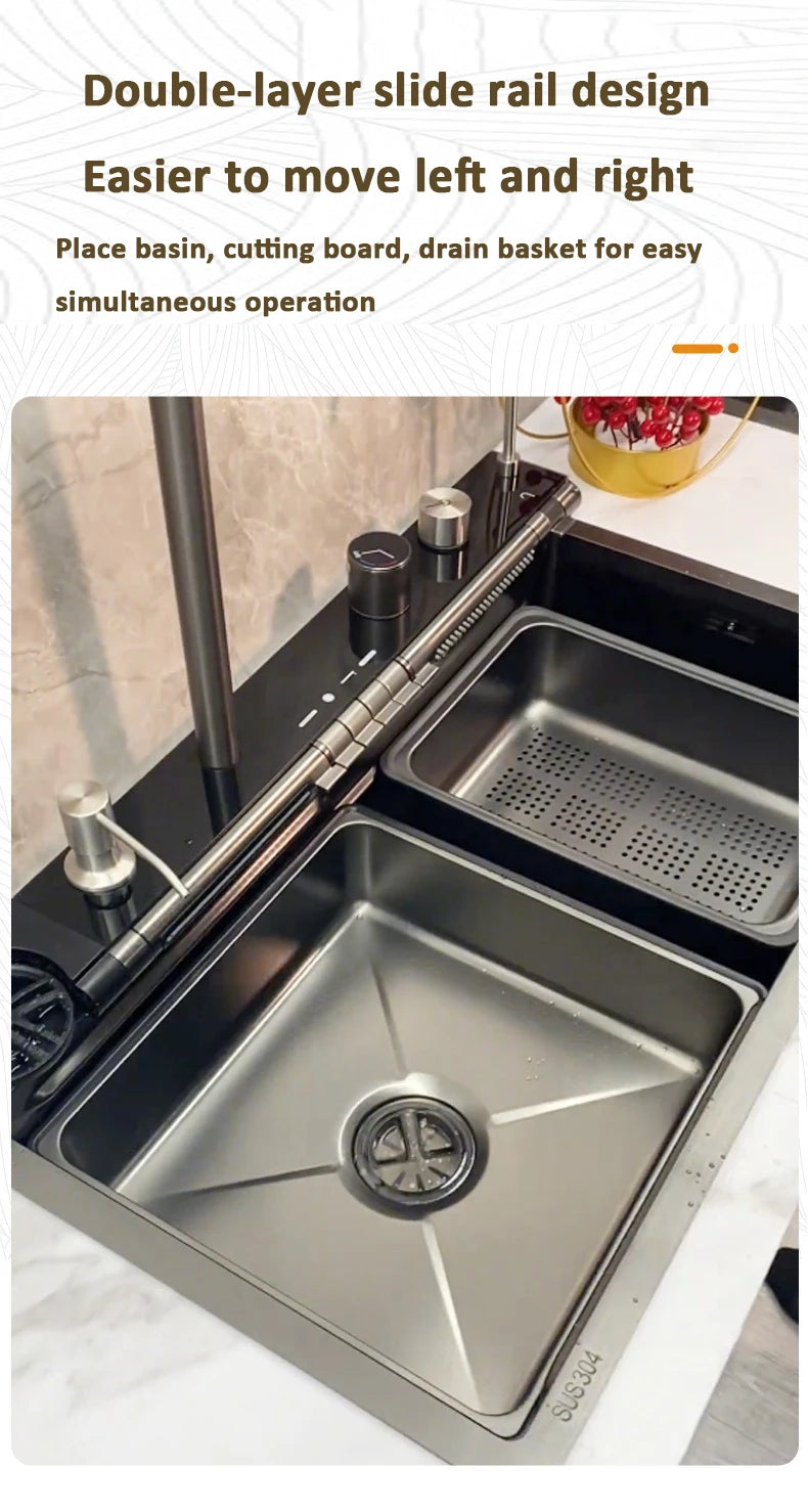 Blue Whale Dragon Rain Digital Display Large Single Sink Faucet with Integrated Multifunctional Atmosphere Light