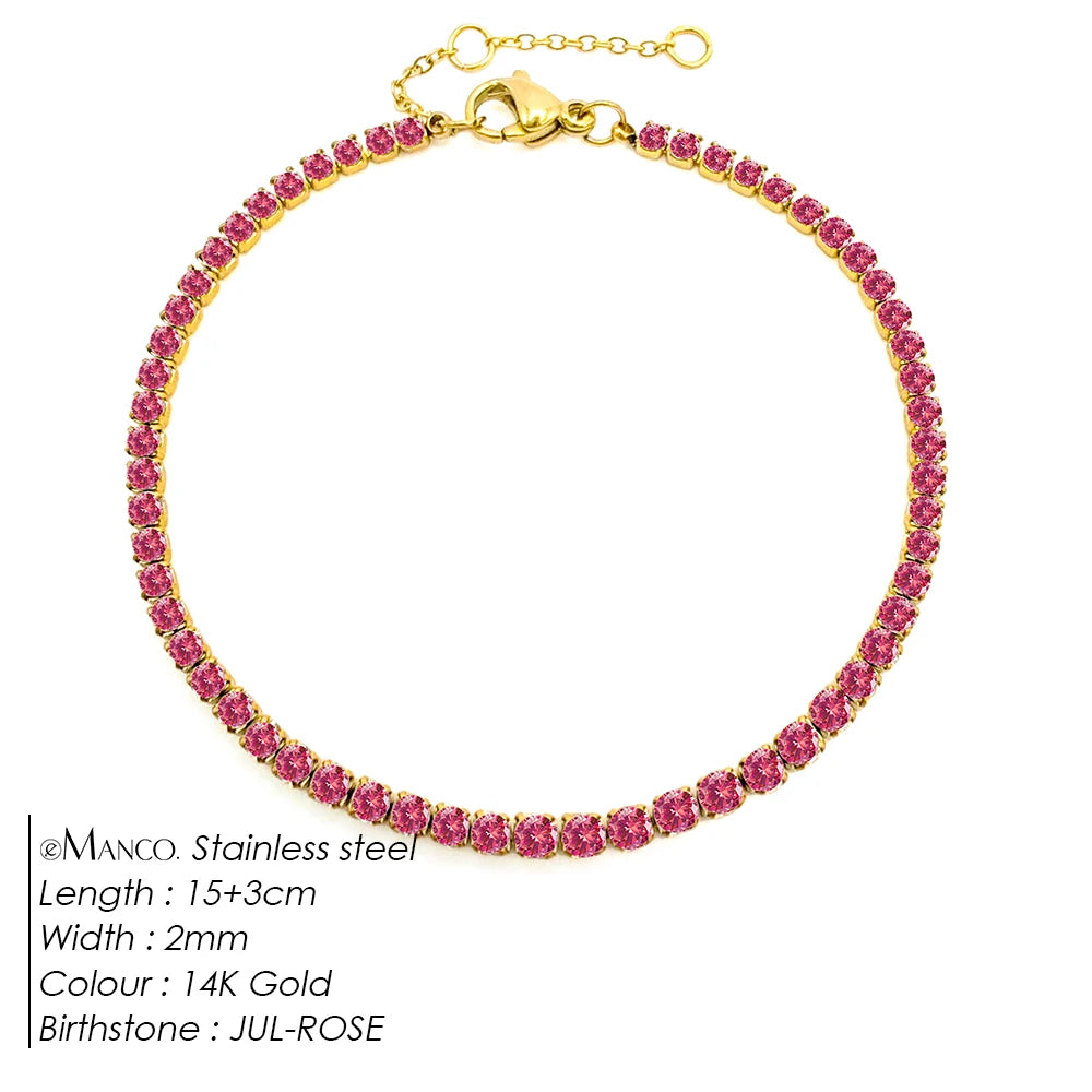 eManco Stainless Steel Gold Plated Sparkling Bracelet High Quality White Zirconia Single Row Simple Accessory For Girls