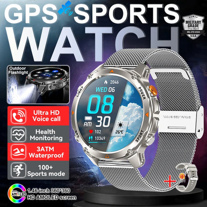 Outdoor Military GPS Smartwatch For Men Build in Dual Band GNSS Compass Altitude 3ATM Waterproof Swimming Smart Watch Women 2025
