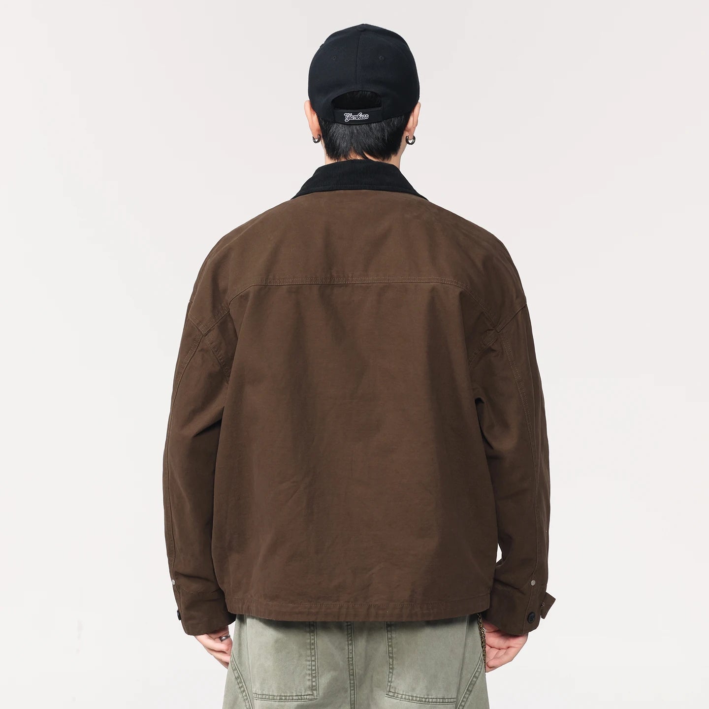 Men Washed Cotton Metal Buckle Streetwear Vintage Loose Casual Short Bomber Cargo Jacket Couple Spring Autumn Coat Outerwear.