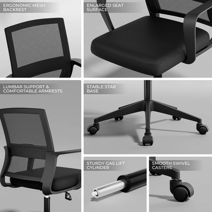 Sukida Bürostuhl, ergonomischer Mesh-Gaming-Stuhl mit mittlerer Rückenkissen, Lordosenstütze für die Arbeit zu Hause und im Schlafzimmer