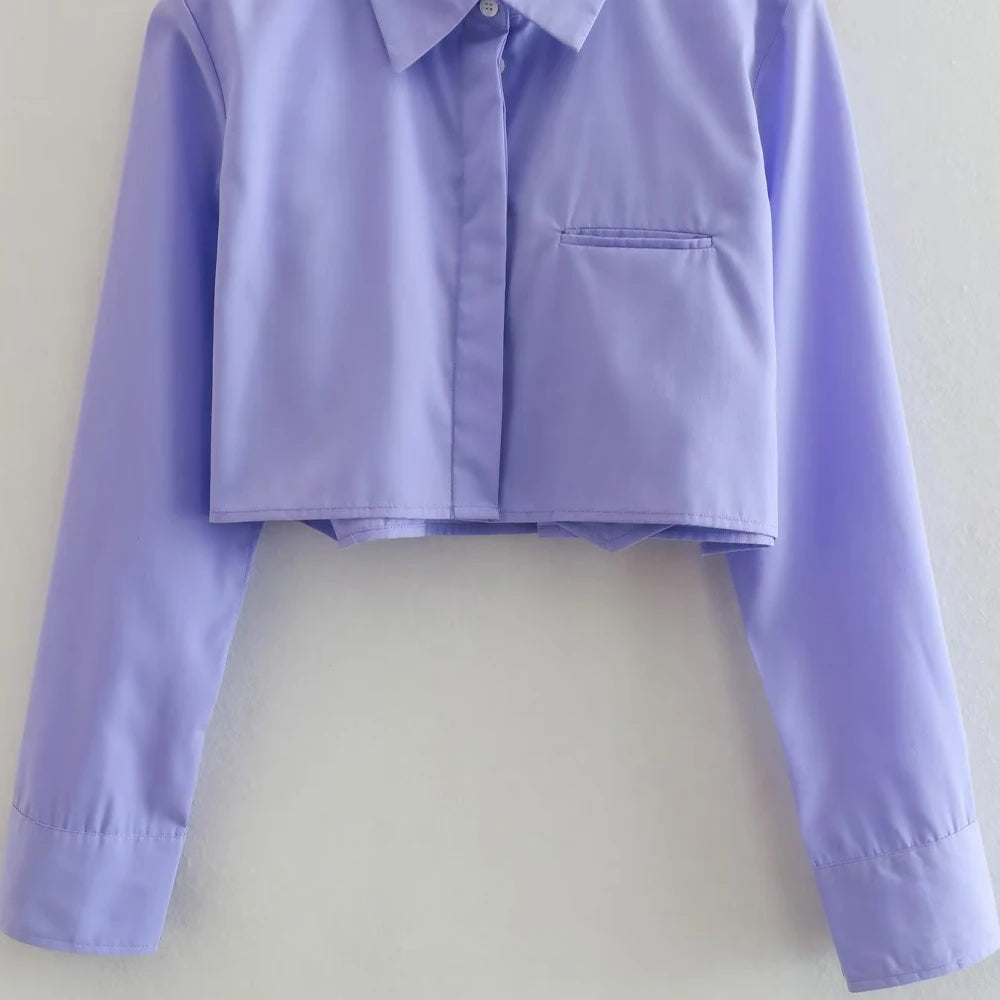 Women Fashion Loose Cropped Shirts Vintage Long Sleeve Front Button Female Blouses Blusas Chic Tops.