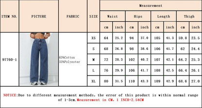 Retro Loose Wide Leg Jeans Fashion Women Solid Straight Wash High Elastic Waist Denim Pants Casual Streetwear Pocket Trousers.