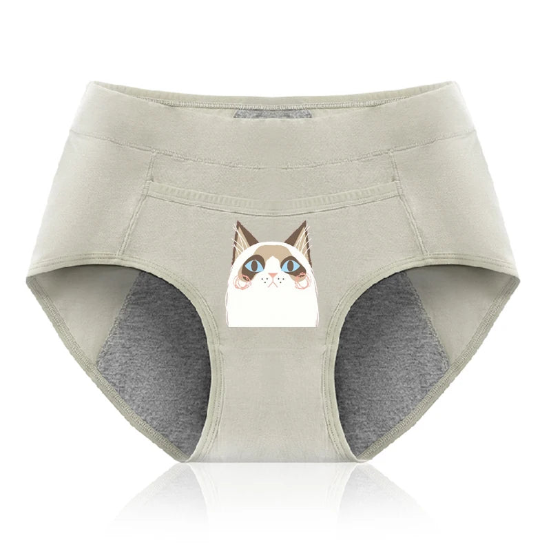Cotton Menstrual Panties Leak Proof Breathable Cartoon cat Panties Woman Women Girls Physiological Pants Women's Intimates M-XL