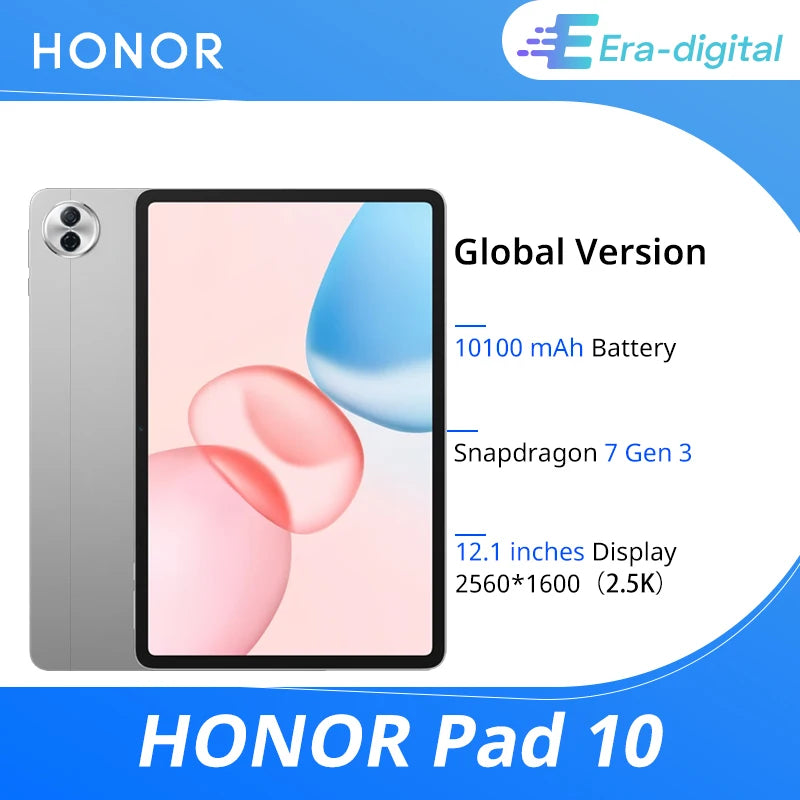 HONOR Pad 10 Tablet 8GB+256GB,12.1-inch 120Hz 2.5K(2560*1600) Display,Snapdragon 7 Gen 3 10100mAh Battery,MagicOS 9.0 (Android 15),8MP camera,WIFI 6,Bluetooth 5.3.