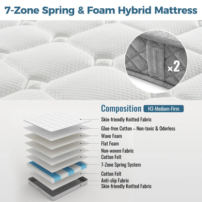Orthopädische Kaltschaummatratze 90 x 200 cm, Matratze mit 7-Zonen-Taschenfederkernen, mittelfest – OEKO-TEX ®    Zertifiziert