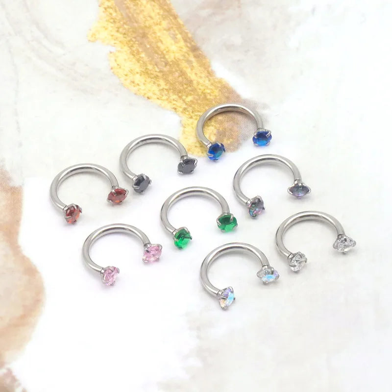 2Pcs 6/8/10mm Stainless Steel Zircon Piercings Earrings Horseshoe Ring Piercing Nose Ear Belly Rings Body Jewelry For Women/Men.
