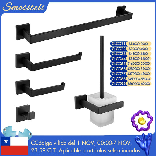 Mattschwarz Badezimmer Hardware Set Kit Zubehör Wandregal Handtuchhalter Rack Schiene Robe Aufhänger Toilettenbürste Rollenpapierhalter Schüssel