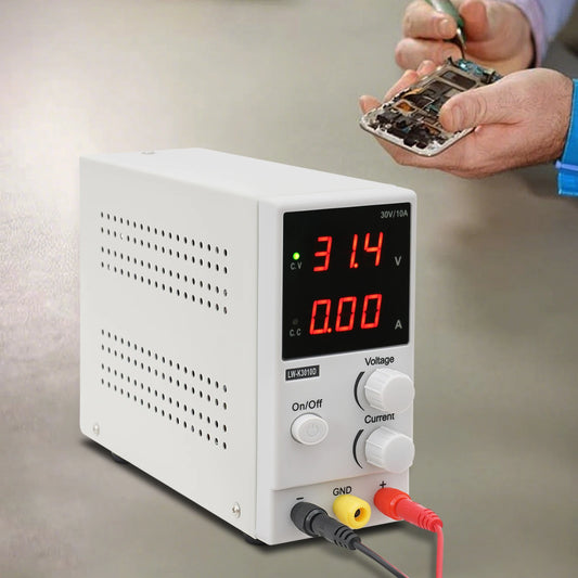 DC Power Supply Silver Corded Electric AC 220V 0–30V 0–10A Regulated Power Supply Laboratory Power Supply for Battery Charging.