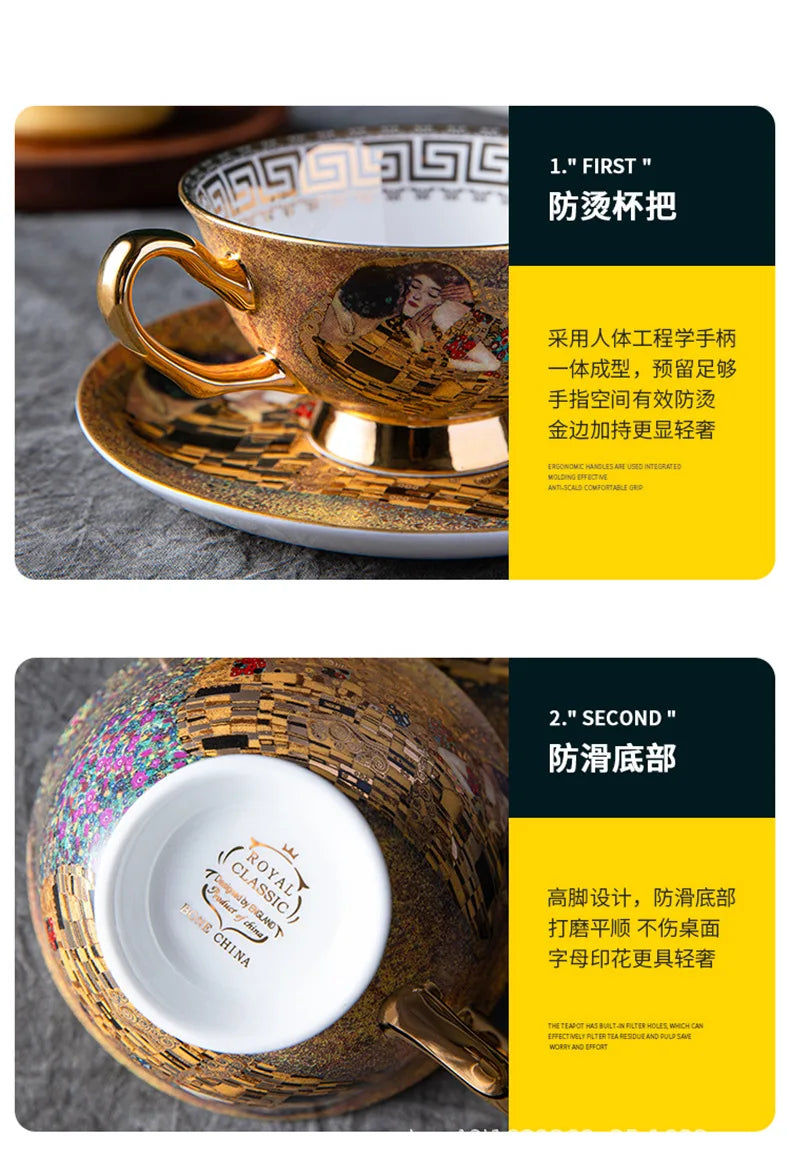 European Coffee Set Bone China Coffee Cup And Saucer Set Retro Luxury Porcelain Cup For Birthday Gift Couple Set With Gift Box.
