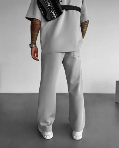 2025 Spring and summer men's new four seasons loose straight tube sports casual pants comfortable suit pants drawstring waistban