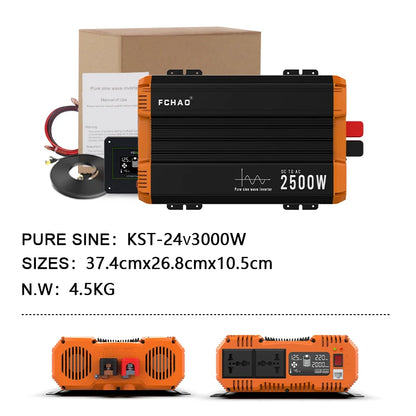 FCHAO Pure Sine Wave Inverter 12V 24V 48V To 220V 230V LCD Display Auto Accessories Power Converter For Home Camping  And RV.