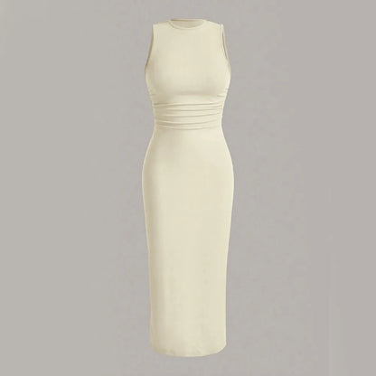 Mia Muse Damenkleider für alle Jahreszeiten, minimalistisch, schlicht, ärmellos, Rundhalsausschnitt, Wickel-MIDI-Partykleider.