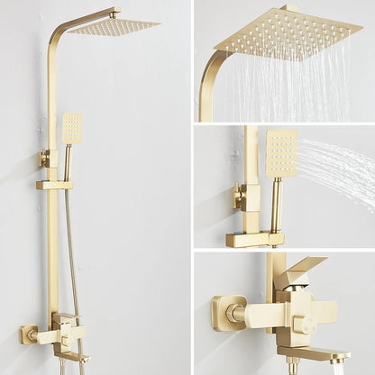 Gold Brushed Shower System 3 in 1 with Rain Handheld Shower Swivel Spout Shower For Bathroom Bathtub Shower Faucet