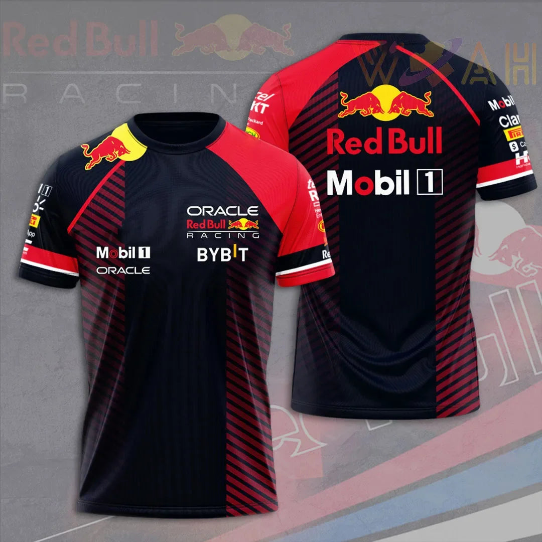 2025 New Red Bull Print Hot Selling Outdoor Running Sports T-shirt Men's Summer Racing Suit Red Bull Brand Cycling Training Suit.