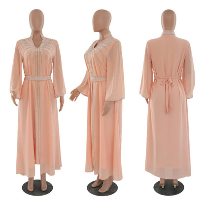 Marok kanis che Kaftan Frauen Mode Diamant mit Gürtel Chiffon Kleid Eid Ramadan arabische Robe Islam Luxus Party muslimische Kleider