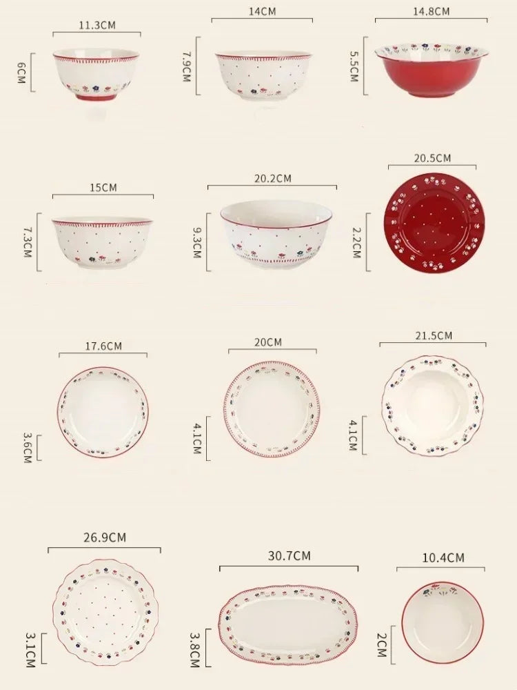 SOLECASA Pastoral Style Ceramic Tableware Soup Bowl Salad Bowl Dish Pasta Dessert Plates Dinnerware Dinnerware Table Decoration.