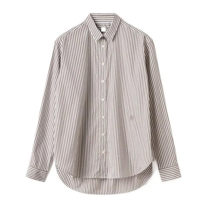 LUXURY Women's Vertical Striped Shirt, Short Front and Back, Short, Vertical Striped Shirt, Loose Long Sleeve, Commuter Style