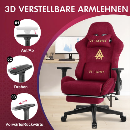 Ergonomischer roter Gaming-Stuhl für Erwachsene, Innen-PC, Computerstuhl, Rennbürostuhl, höhenverstellbarer Drehstuhl aus Wildleder