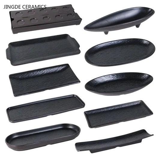 Hotpot Restaurant Melamine Tableware Black Frosted Dinner Plate Japanese Sushi Plates Not Easily Broken Snack Fruit Dishes.