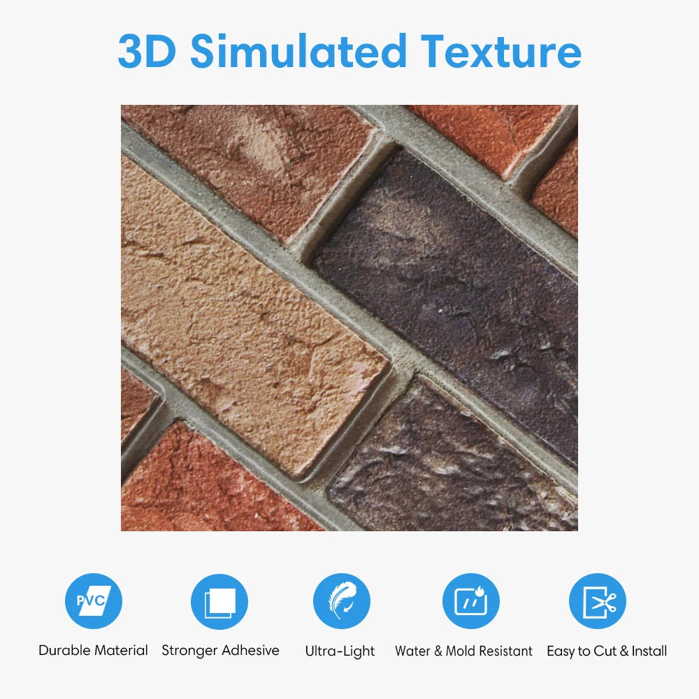 10/20pcs 3D Faux Brick Peel and Stick Wall Panels, Waterproof PVC Wall Stickers, Easy to Install, Home Wall Decor