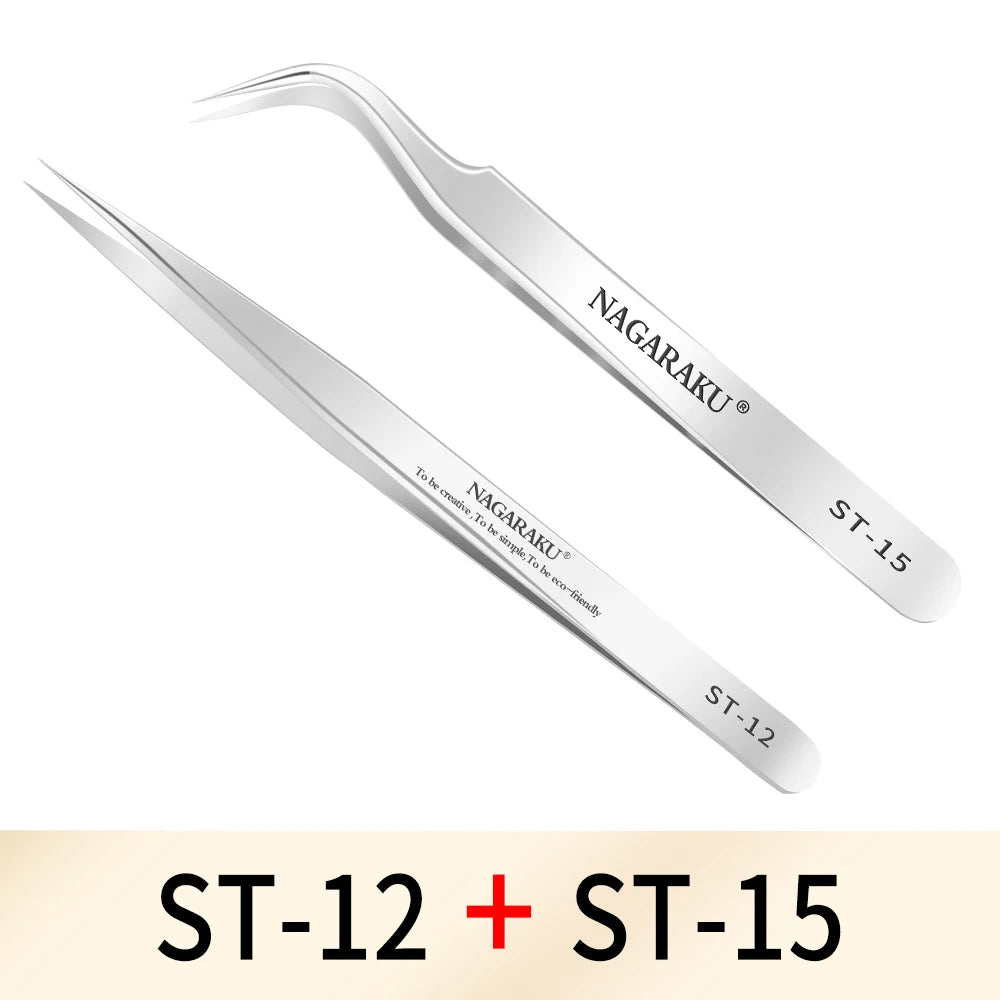NAGARAKU Makeup Eyelashes 2pcs set N-01 N-02  Eyelashes Tweezers NH-12 NH-15  Accurate Lashes ST-12 ST-15  Pincet Stainless.