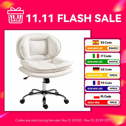 Kreuzbeiniger Bürostuhl mit breiten Sitzrädern, höhenverstellbarer Doppelfolsterter, neigbarer Funktion