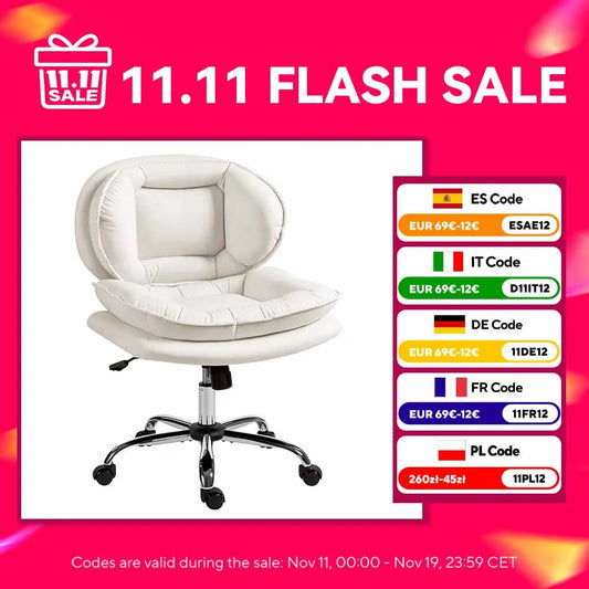 Kreuzbeiniger Bürostuhl mit breiten Sitzrädern, höhenverstellbarer Doppelfolsterter, neigbarer Funktion