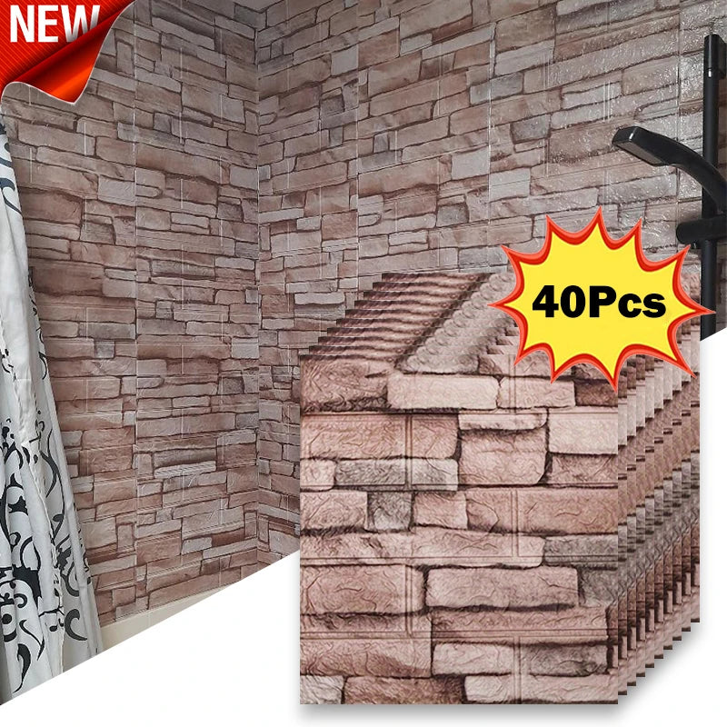 40Pcs 38.5X35cm Imitation Brick Wallpaper Self-adhesive Waterproof Moisture-proof Living Room Bedroom Wall Decoration