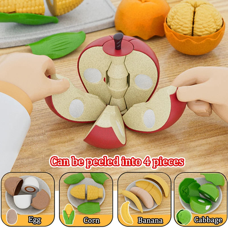 Kid Pretend Play Kitchen Toy Set Simulation Cut Fruit Vegetables Sensory Game Make Pizza Food Cook Girl Interactive Education To.