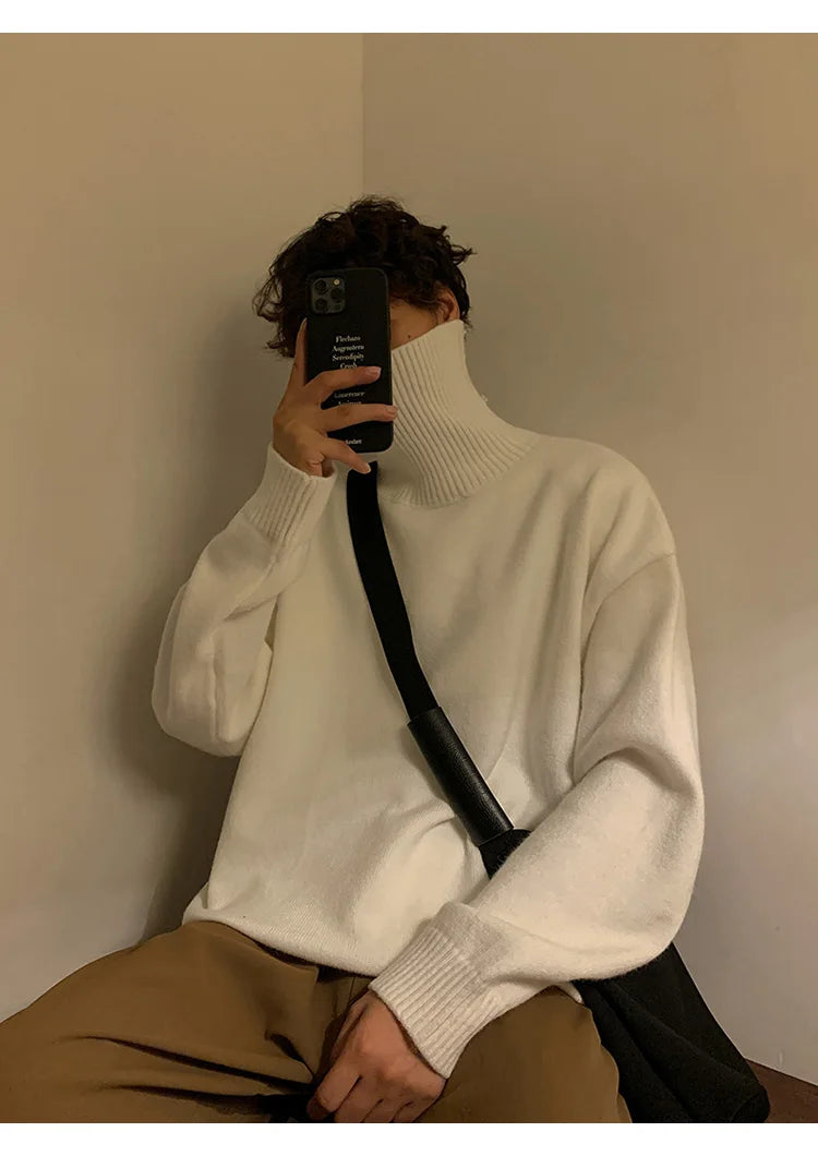 Turtleneck Men's Sweater Autumn 2025 New Knitted High Neck Pullover Streetwear Comfortable Fitness Tops Clothing Knitwear.