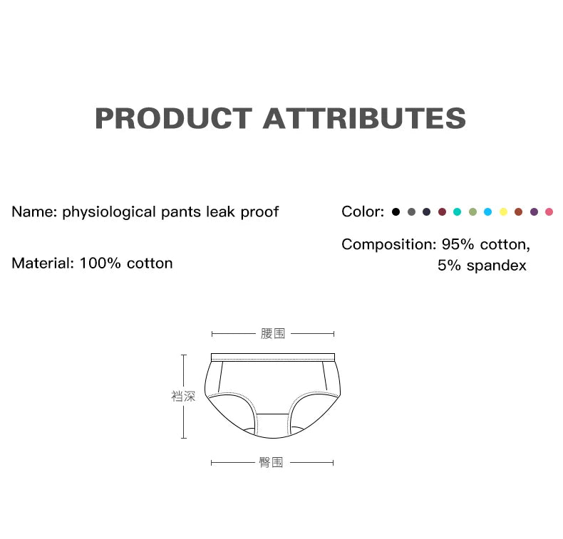 Women's Physiological Briefs 4-Layer Absorbent Leakproof Menstrual Pantie Euro Size Girl Period Panty Mid Waist Cotton Underwear.