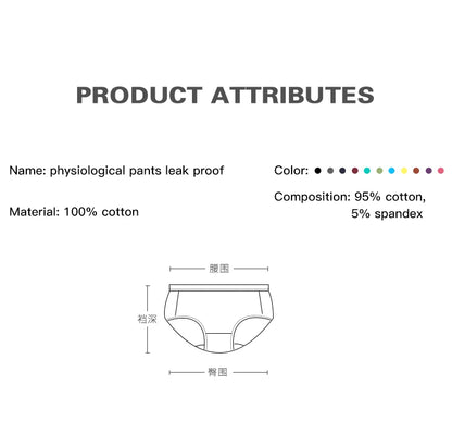 Women's Physiological Briefs 4-Layer Absorbent Leakproof Menstrual Pantie Euro Size Girl Period Panty Mid Waist Cotton Underwear.