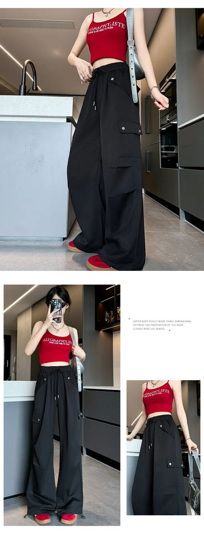 Amerikanischer Fallschirm mit niedriger Taille für Damen im Frühling und Herbst 2022, neue Bergsteiger-Jogginghose mit weitem Bein, schlanke Sport-Arbeitshose.