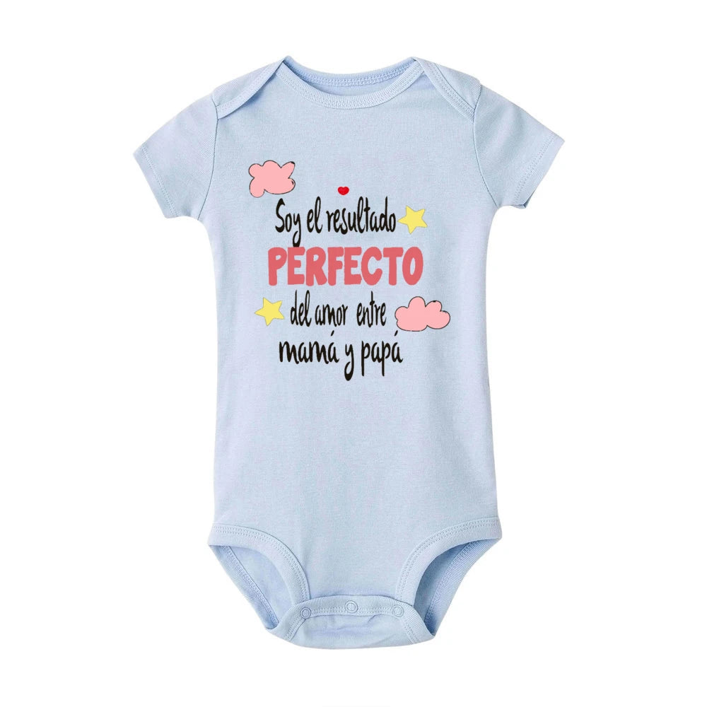 Lustiger spanischer bedruckter Baby-Body für Neugeborene, kurzärmeliger Strampler, niedliche Jungen- und Mädchen-Outfits, Kleinkind-Sommerkleidung, Säuglingsoverall.