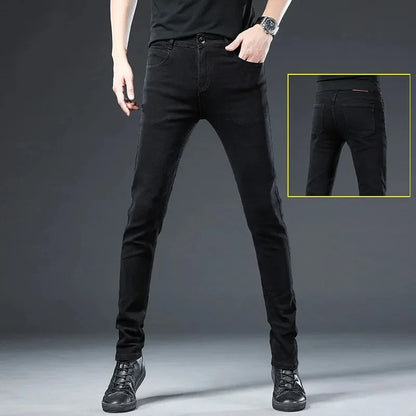 Slim Fit Men's Jeans Casual Elastic Korean Style Autumn Grey Trendy Long Pants Versatile Slim Legged Casual Trousers