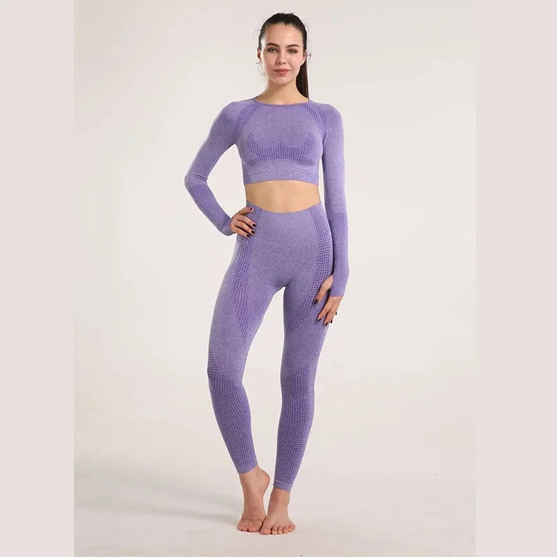 Sexy Seamless Knitted Yoga Sportswear Set Women's Quick Dry Tight Fitness Clothes Set Comfortable High-End Sensation
