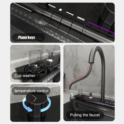 Neue Wasserfall Küchen spüle Edelstahl Multifunktion große Einzels chlitz integrierte Digital anzeige Waschbecken