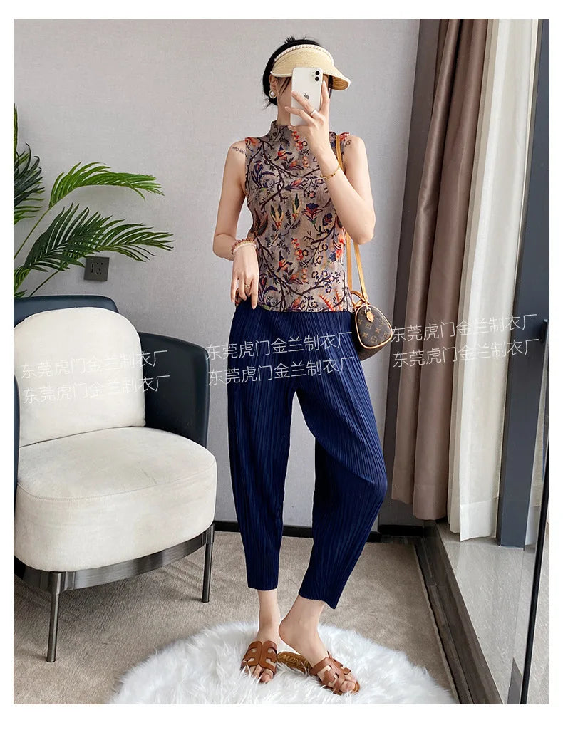 Miyake Life Pleated Pants Loose Harem Pants Women's Summer Thin Fashion Versatile Nine-minute Calf Pants