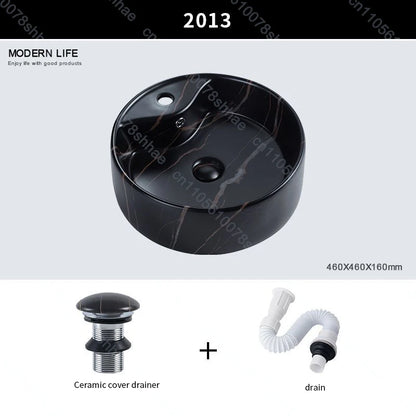 Luxuriöses Vintage-Keramikgefäßwaschbecken für Badezimmer, Waschtisch, Kunstbecken über der Theke, Waschbecken mit Abflusszubehör, Arbeitsplatte